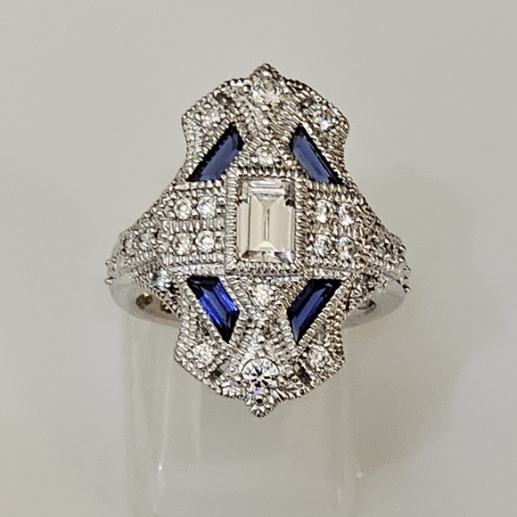 Beautiful Blue Sapphire & White Diamond Simulant Sterling Silver Ring Sz 6! - Picture 6 of 11